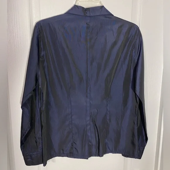 Vintage Designer Gigue Iridescent Blue Black Button Up Blouse EU42 US 12 - Picture 2 of 9